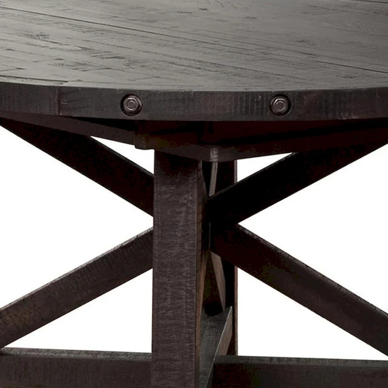 Table à manger ronde de 54 à 72 pouces, en bois d'acacia, extensible, marron foncé