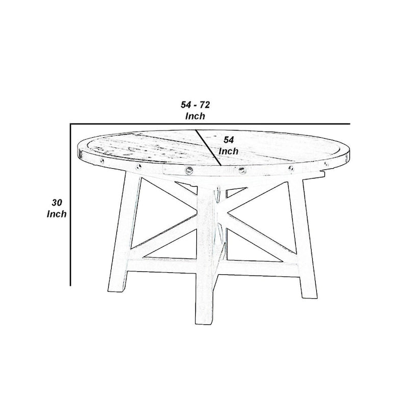 Table à manger ronde de 54 à 72 pouces, en bois d'acacia, extensible, marron foncé