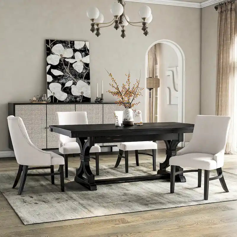 Table à manger en bois noir de style ferme avec 4 chaises