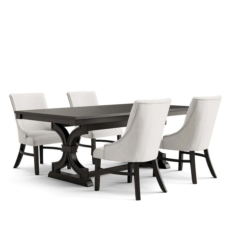 Table à manger en bois noir de style ferme avec 4 chaises
