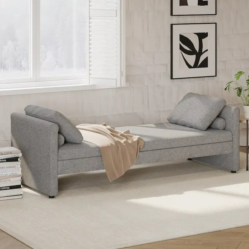 Lit de repos moderne rembourré avec oreillers, petit lit simple, aucun matelas requis, tissu en lin